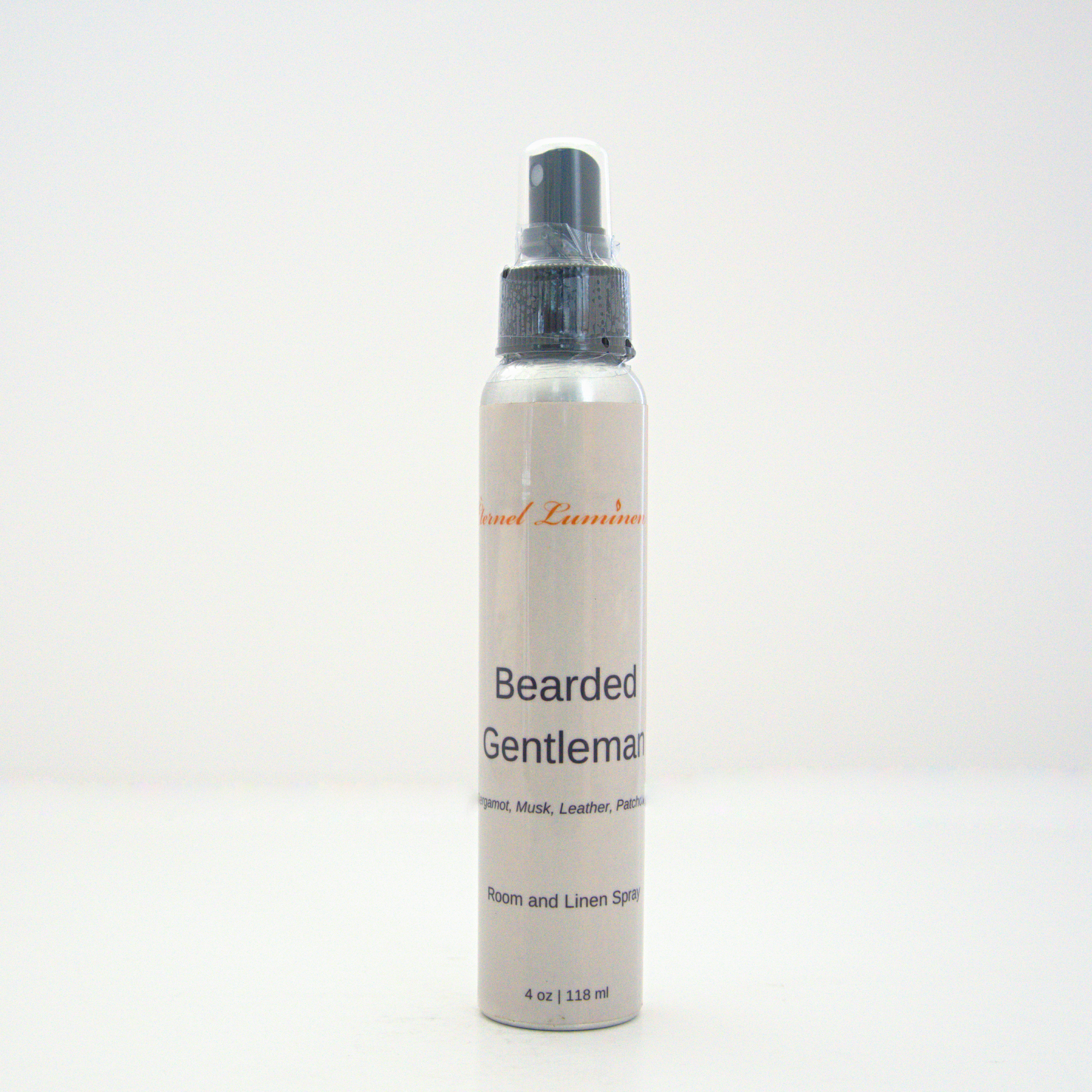 A 4oz Bearded Gentleman room & linen spray sitting against a white background made by Eternel Luminen.