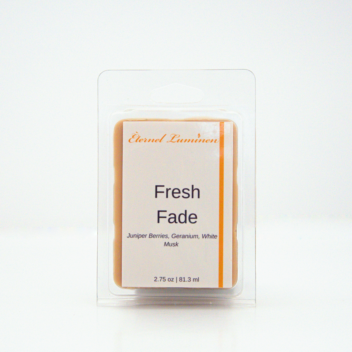 A 2.75 oz, 6 cube, fresh fade wax melt sitting against a white background made by Eternel Luminen.