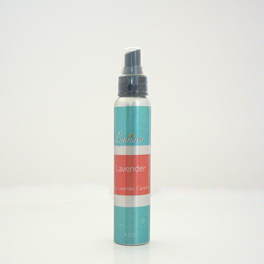 A 4oz Lavender room & linen spray sitting against a white background made by Eternel Luminen.
