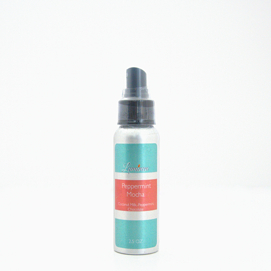 A 2.5oz Peppermint Mocha room & linen spray sitting against a white background made by Eternel Luminen.