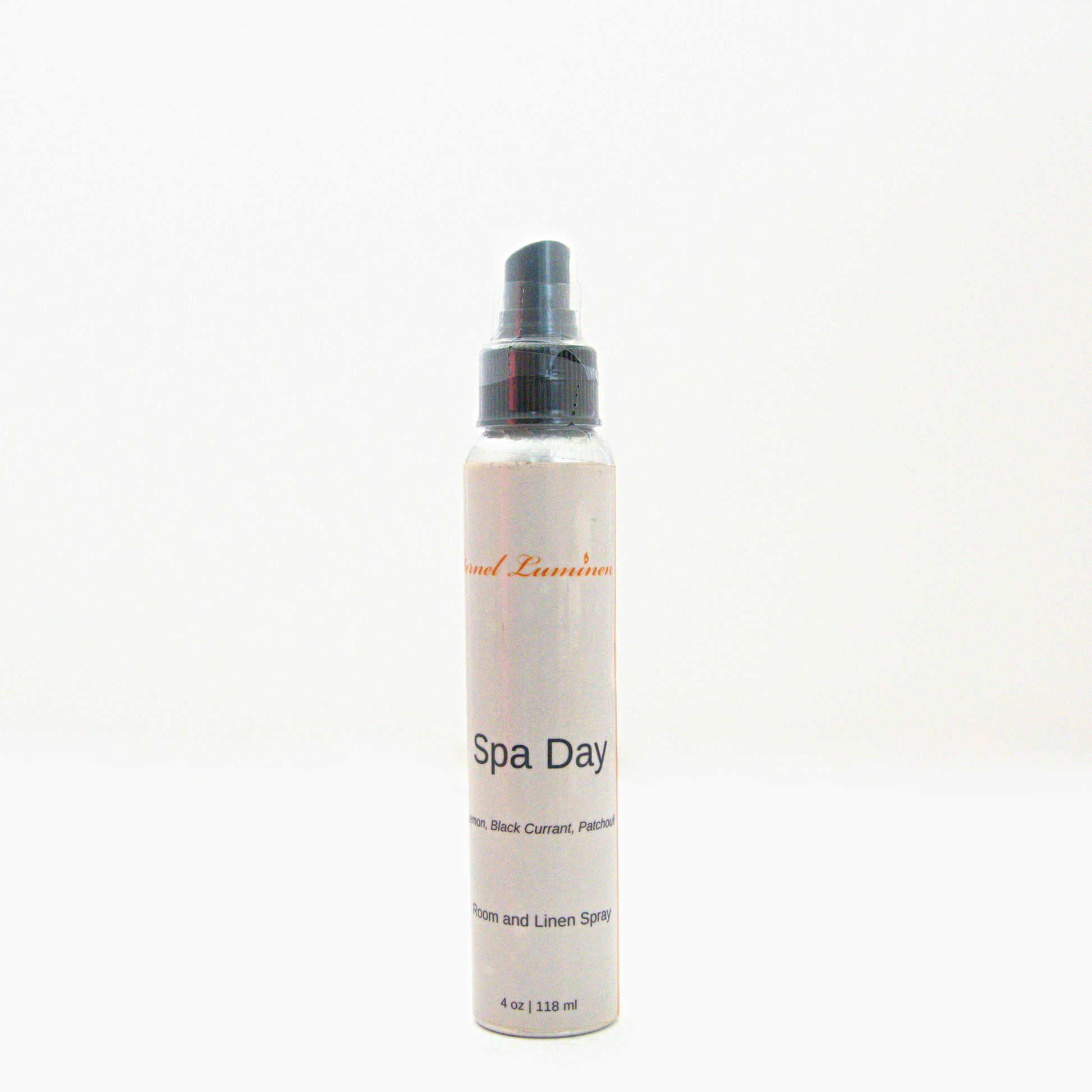 A 4oz Spa Day room & linen spray sitting against a white background made by Eternel Luminen.