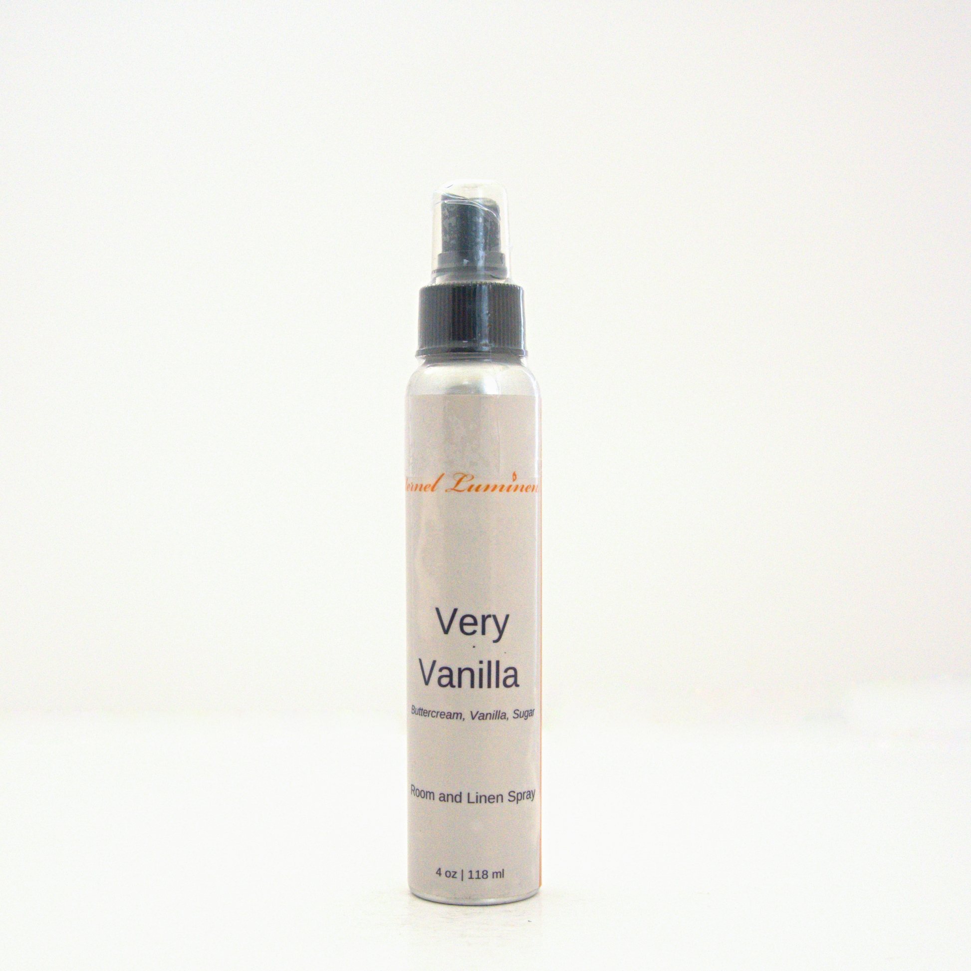 A 4oz Very Vanilla room & linen spray sitting against a white background made by Eternel Luminen.