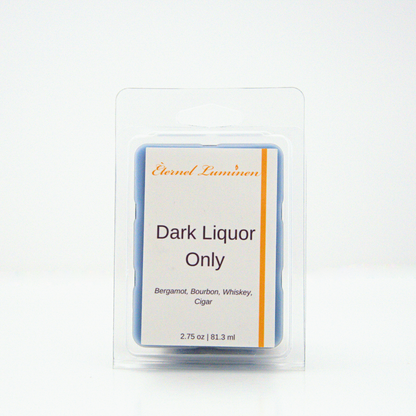A 2.75 oz, 6 cube, Dark Liquor only wax melt sitting against a white background made by Eternel Luminen.