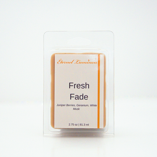 A 2.75 oz, 6 cube, fresh fade wax melt sitting against a white background made by Eternel Luminen.