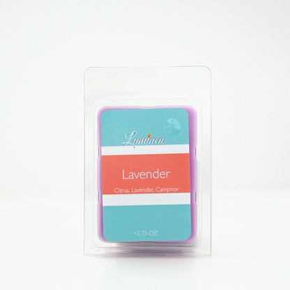 A 2.75 oz, 6 cube, lavender wax melt sitting against a white background made by Eternel Luminen.