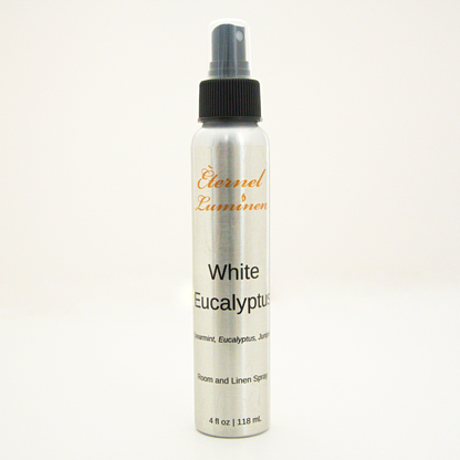 A 4oz White Sage & Lavender room & linen spray sitting against a white background made by Eternel Luminen. 